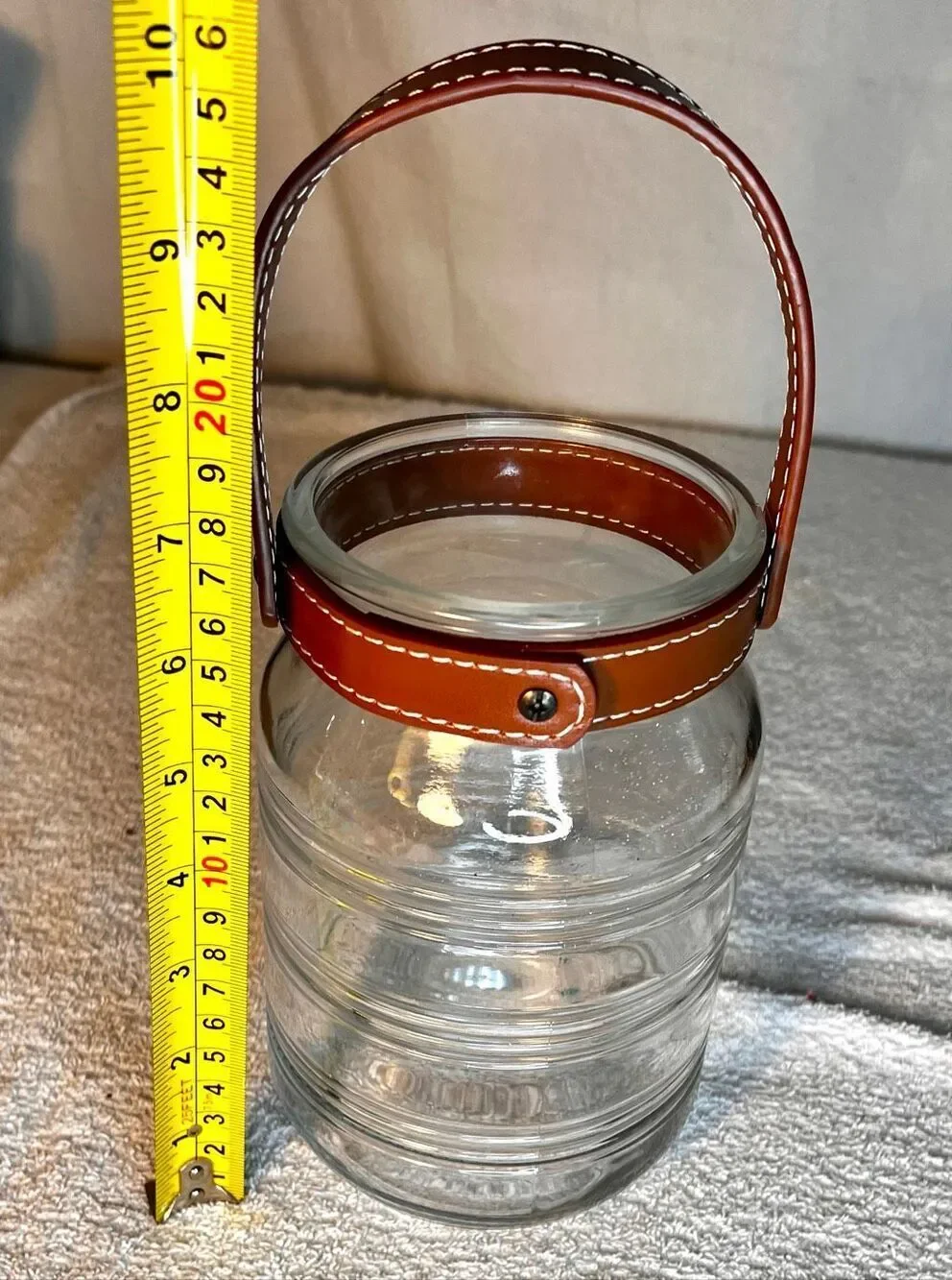 Large Tealight Glass Jar Lantern w/ Leather Handle